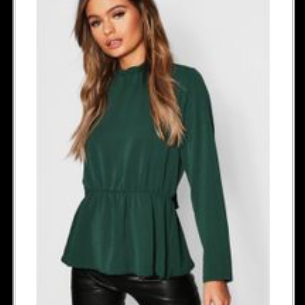 GREEN Boohoo Peplum Top